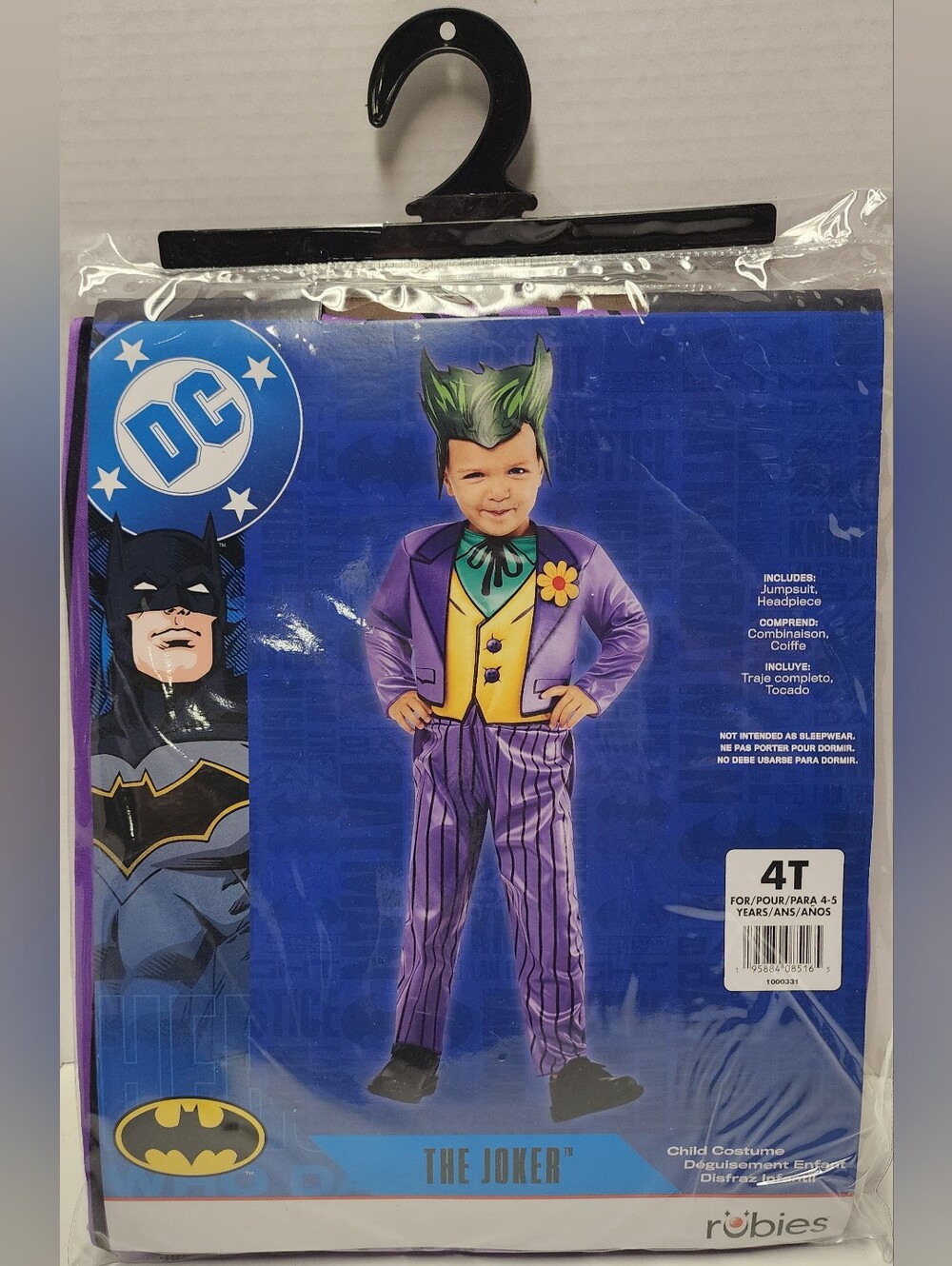 4T Boys Toddler The Joker Purple Halloween Costume Jumpsuit Headpiece New